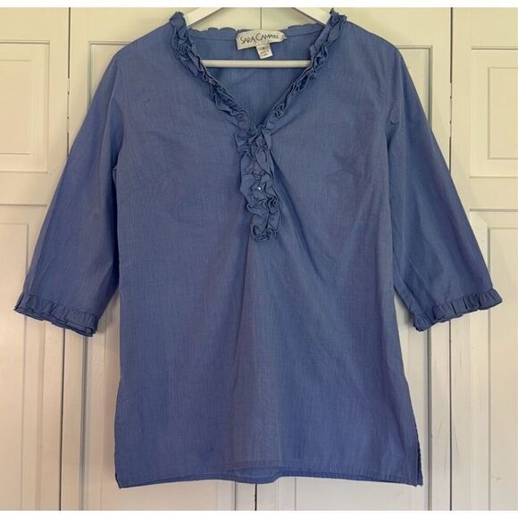 Sara Campbell Cotton ruffle neck popover blouse 8 - Picture 2 of 8